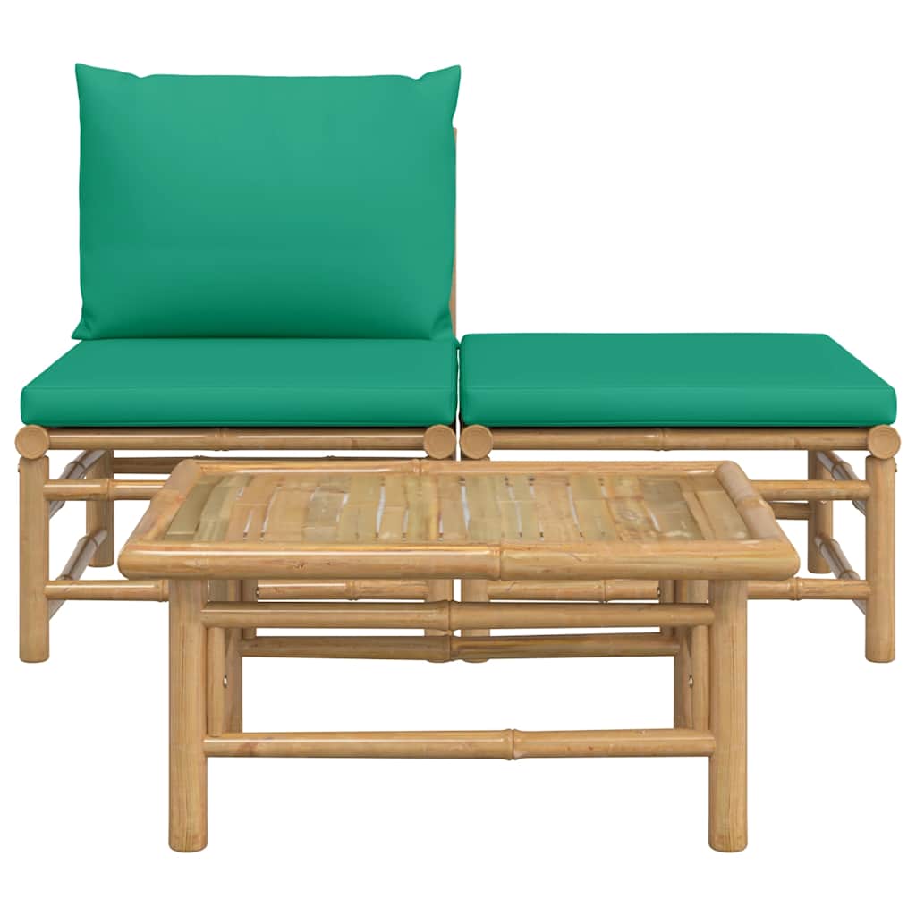 vidaXL Set mobilier de grădină cu perne verzi, 3 piese, bambus vidaXL Set mobilier de grădină cu perne verzi, 3 piese, bambus