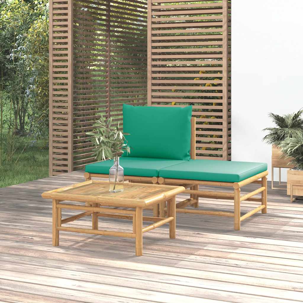 vidaXL Set mobilier de grădină cu perne verzi, 3 piese, bambus vidaXL Set mobilier de grădină cu perne verzi, 3 piese, bambus