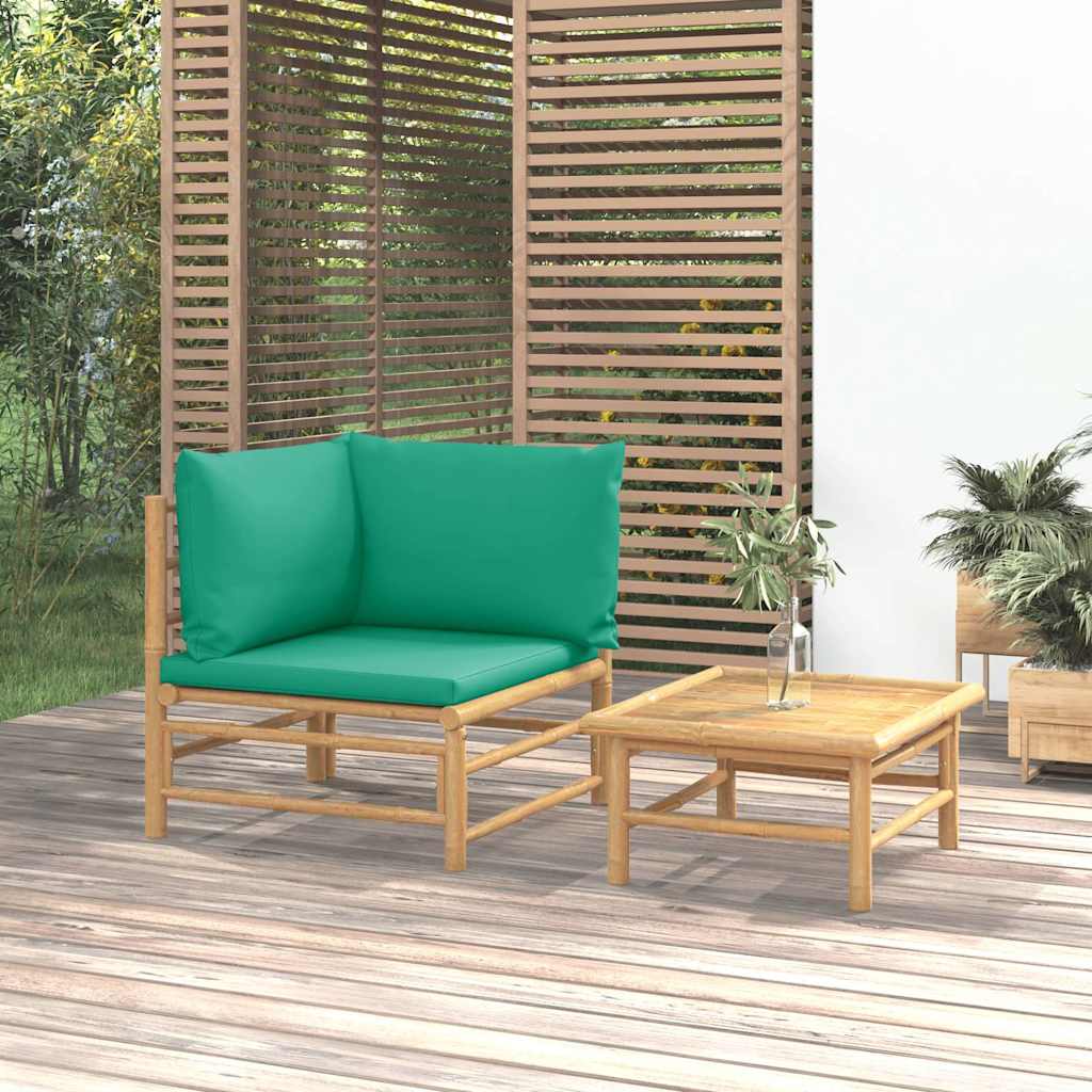 vidaXL Set mobilier de grădină cu perne verzi, 2 piese, bambus vidaXL Set mobilier de grădină cu perne verzi, 2 piese, bambus