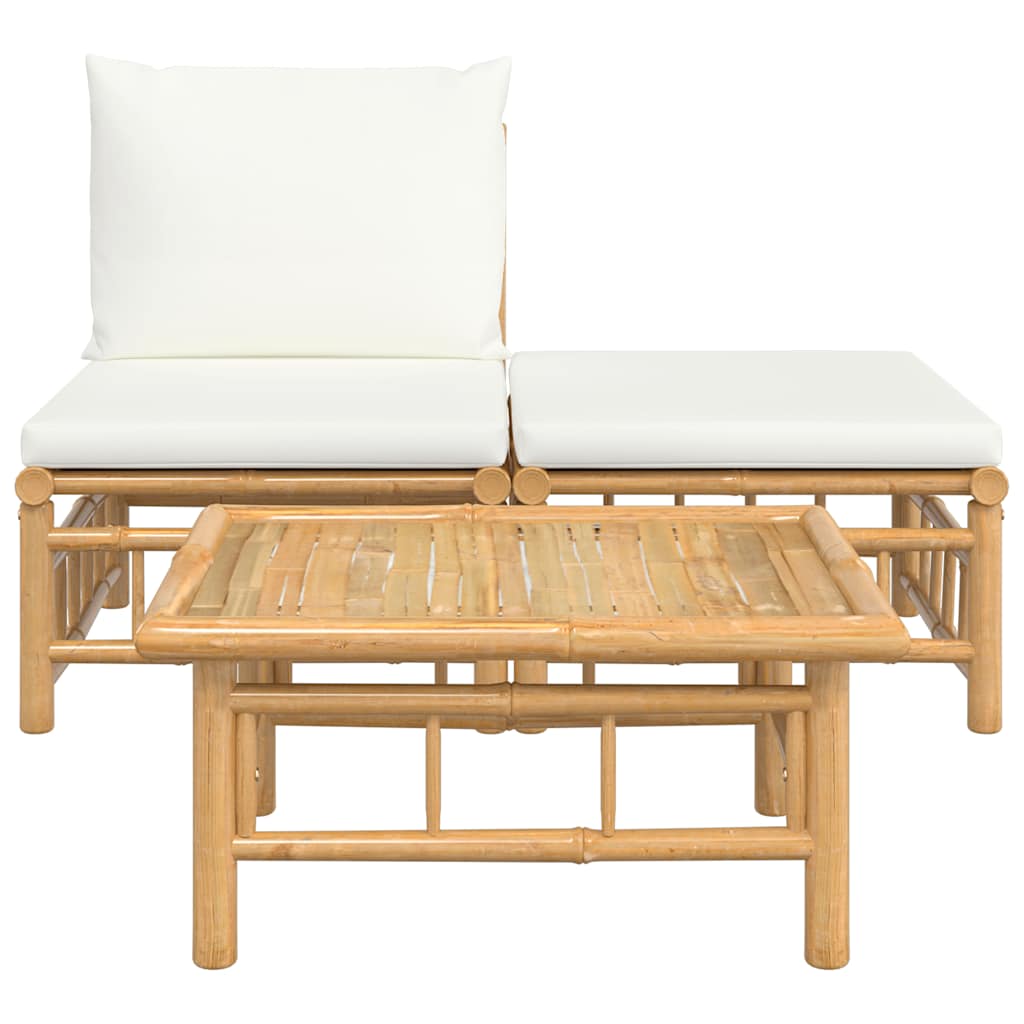 vidaXL Set mobilier de grădină, cu perne alb crem, 3 piese, bambus vidaXL Set mobilier de grădină, cu perne alb crem, 3 piese, bambus