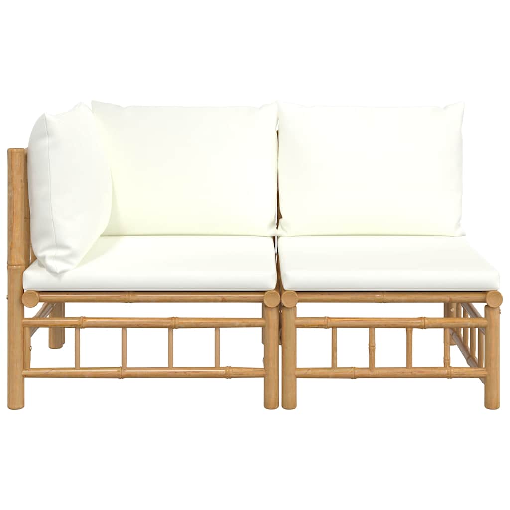 vidaXL Set mobilier de grădină cu perne alb crem, 2 piese, bambus vidaXL Set mobilier de grădină cu perne alb crem, 2 piese, bambus