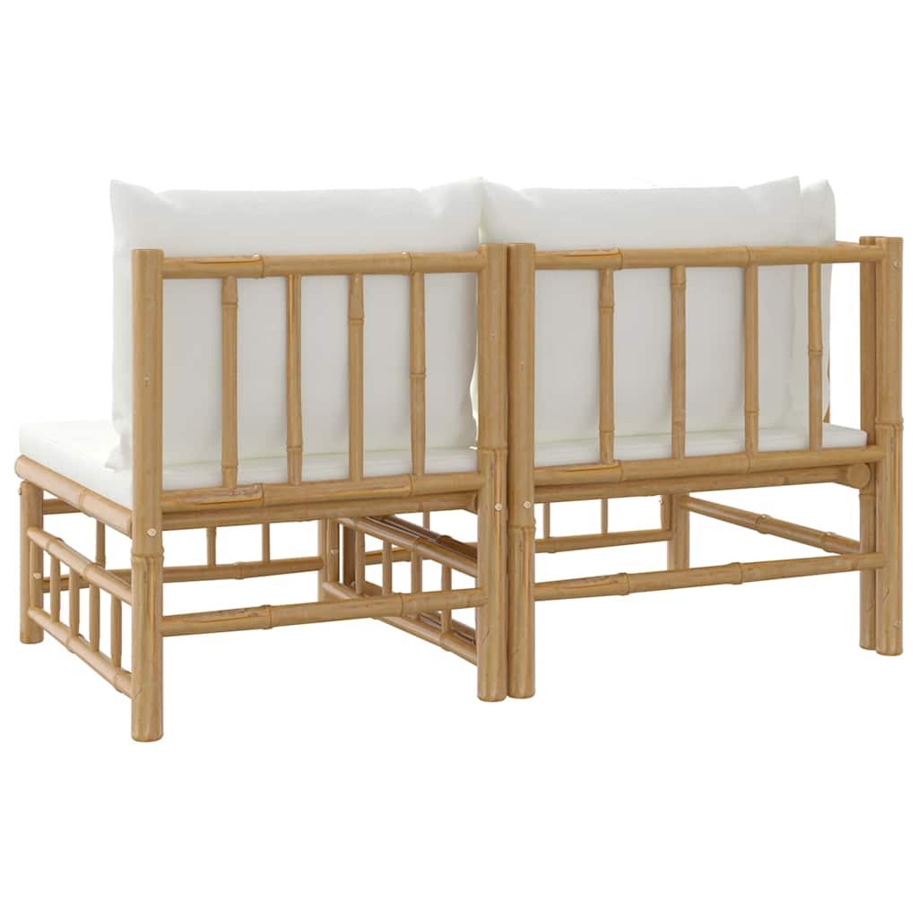 vidaXL Set mobilier de grădină cu perne alb crem, 2 piese, bambus vidaXL Set mobilier de grădină cu perne alb crem, 2 piese, bambus