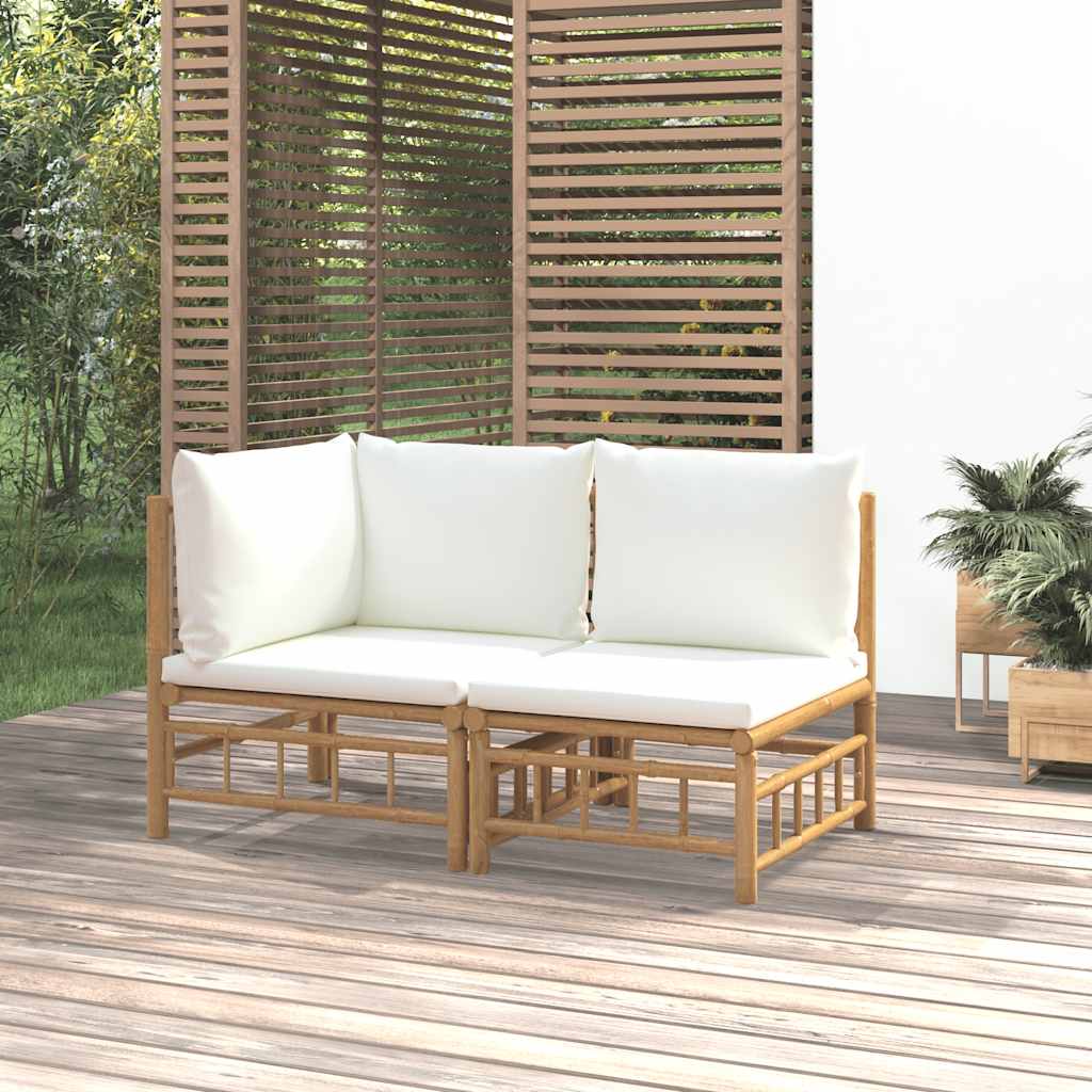 vidaXL Set mobilier de grădină cu perne alb crem, 2 piese, bambus vidaXL Set mobilier de grădină cu perne alb crem, 2 piese, bambus