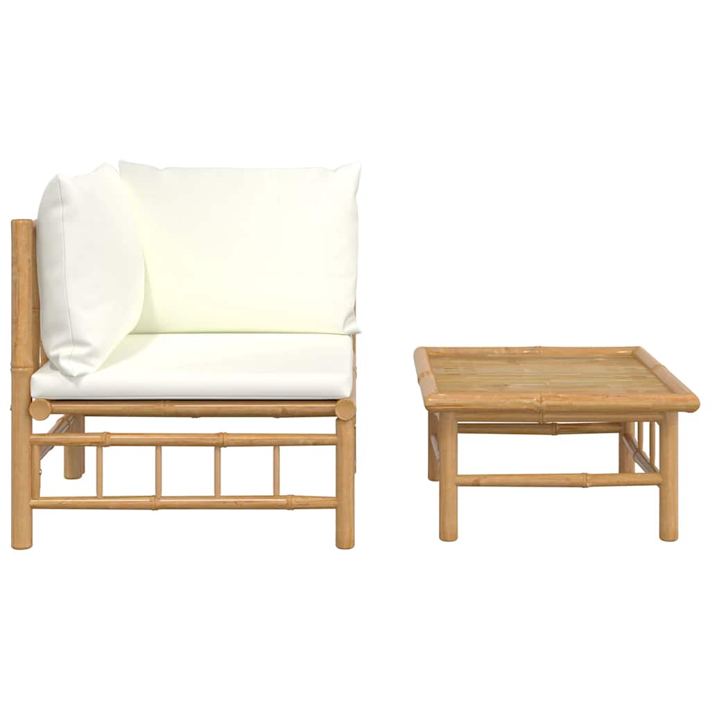 vidaXL Set mobilier de grădină cu perne alb crem, 2 piese, bambus vidaXL Set mobilier de grădină cu perne alb crem, 2 piese, bambus