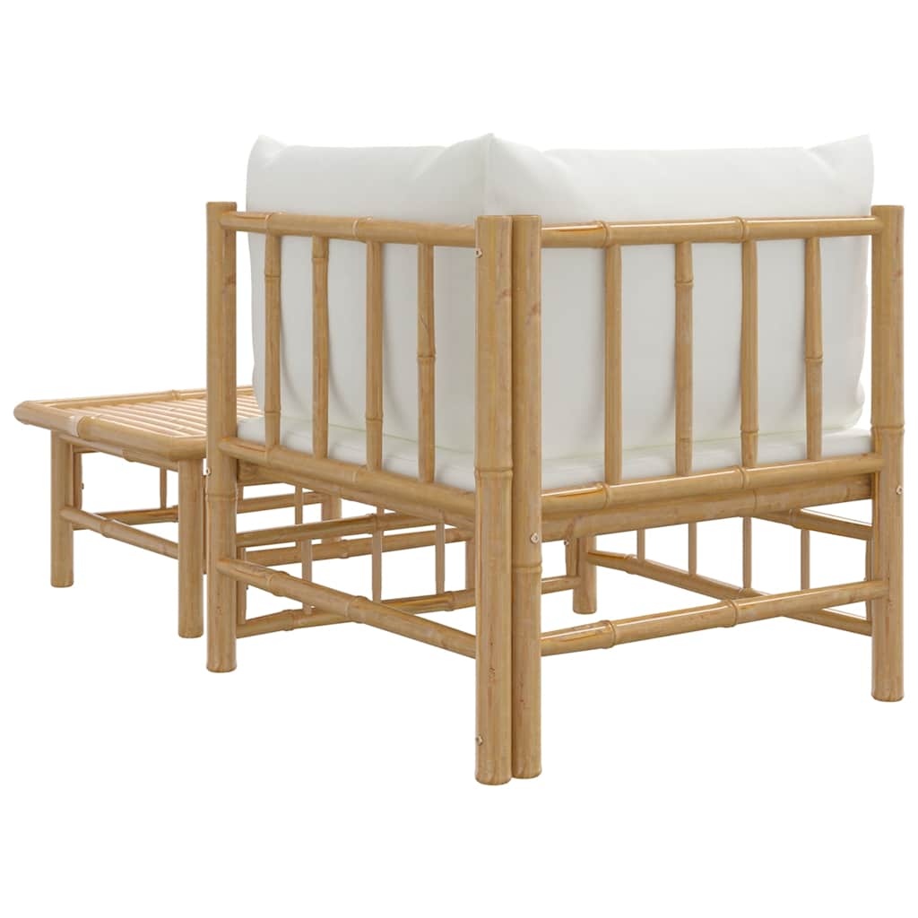 vidaXL Set mobilier de grădină cu perne alb crem, 2 piese, bambus vidaXL Set mobilier de grădină cu perne alb crem, 2 piese, bambus