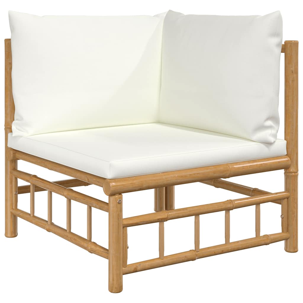 vidaXL Set mobilier de grădină cu perne alb crem, 2 piese, bambus vidaXL Set mobilier de grădină cu perne alb crem, 2 piese, bambus