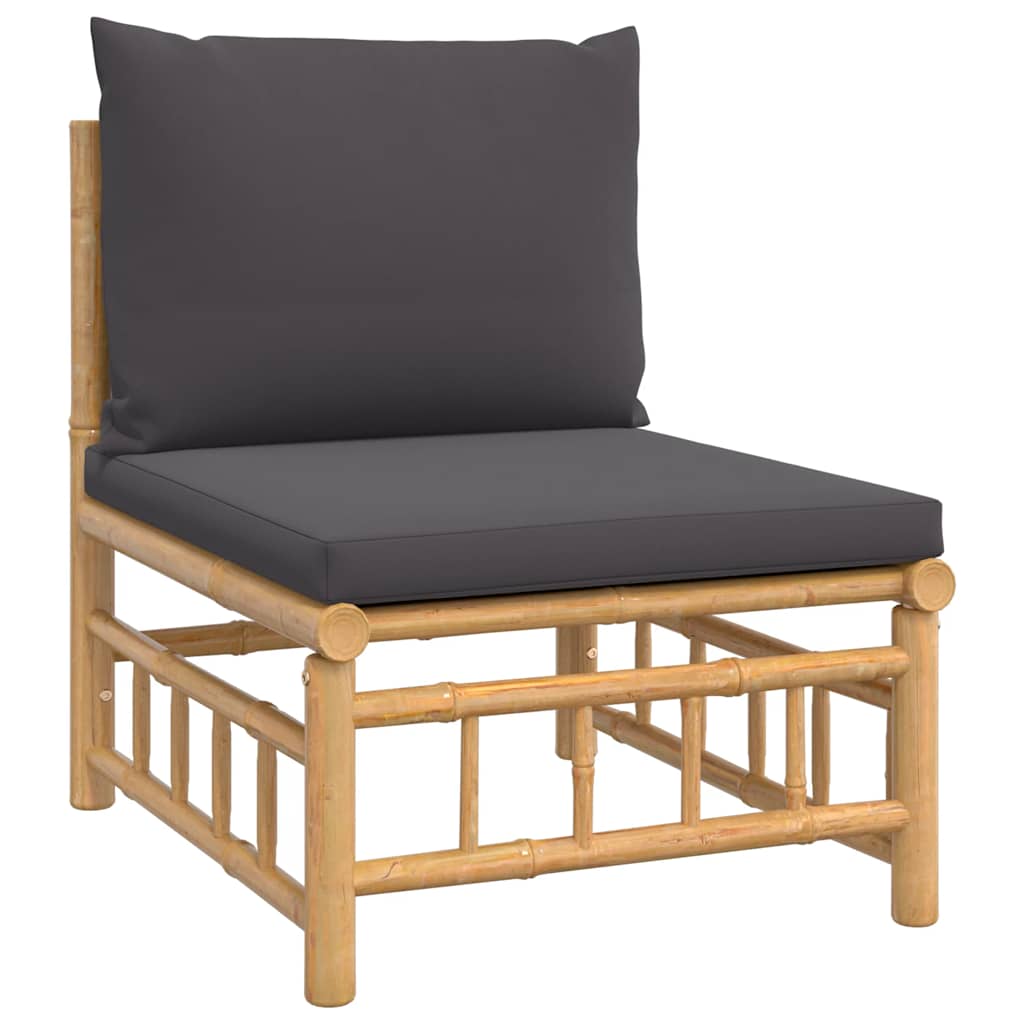 vidaXL Set mobilier de grădină, perne gri închis, 3 piese, bambus