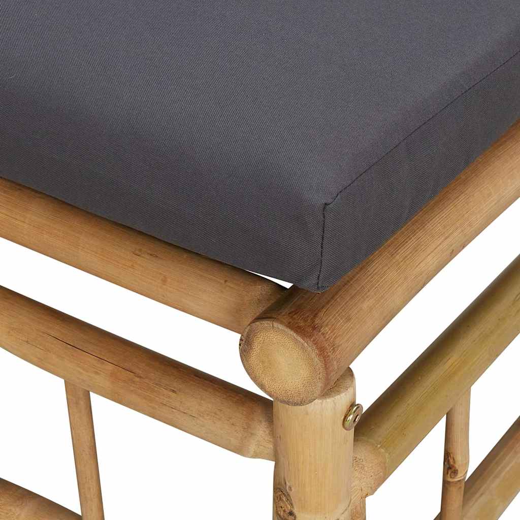 vidaXL Set mobilier de grădină, perne gri închis, 3 piese, bambus