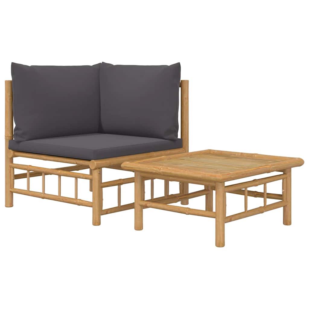 vidaXL Set mobilier de grădină cu perne gri închis, 2 piese, bambus vidaXL Set mobilier de grădină cu perne gri închis, 2 piese, bambus