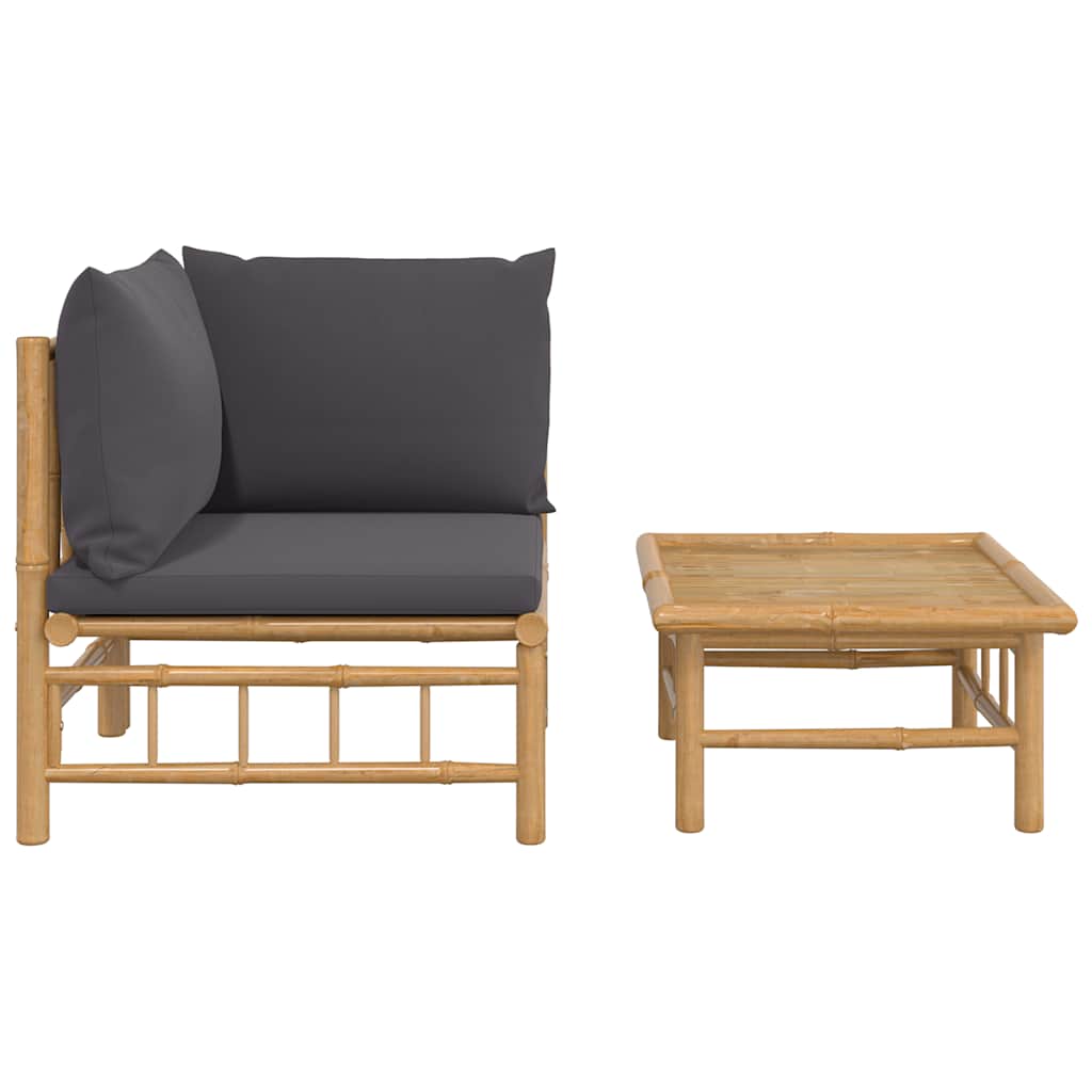 vidaXL Set mobilier de grădină cu perne gri închis, 2 piese, bambus vidaXL Set mobilier de grădină cu perne gri închis, 2 piese, bambus
