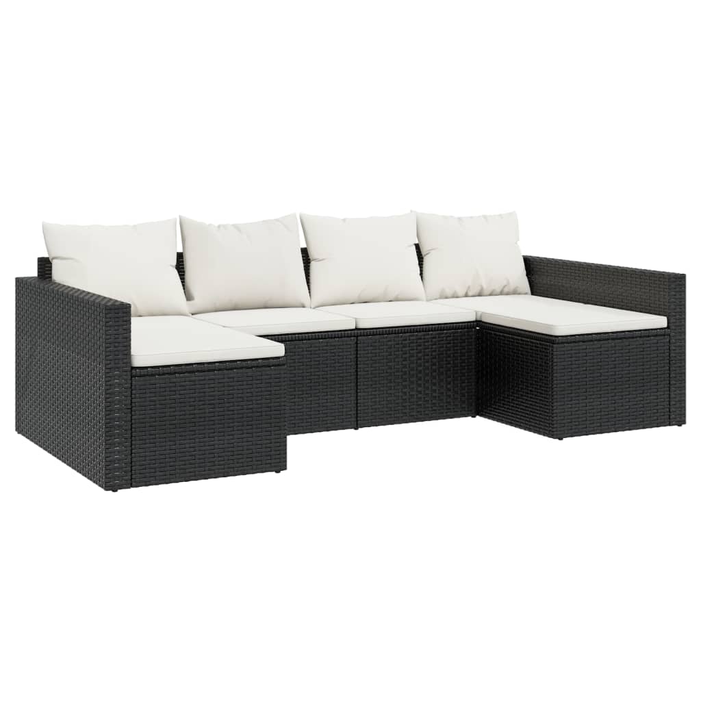 vidaXL Set șezlonguri de grădină, 2 piese, cu perne, negru, poliratan