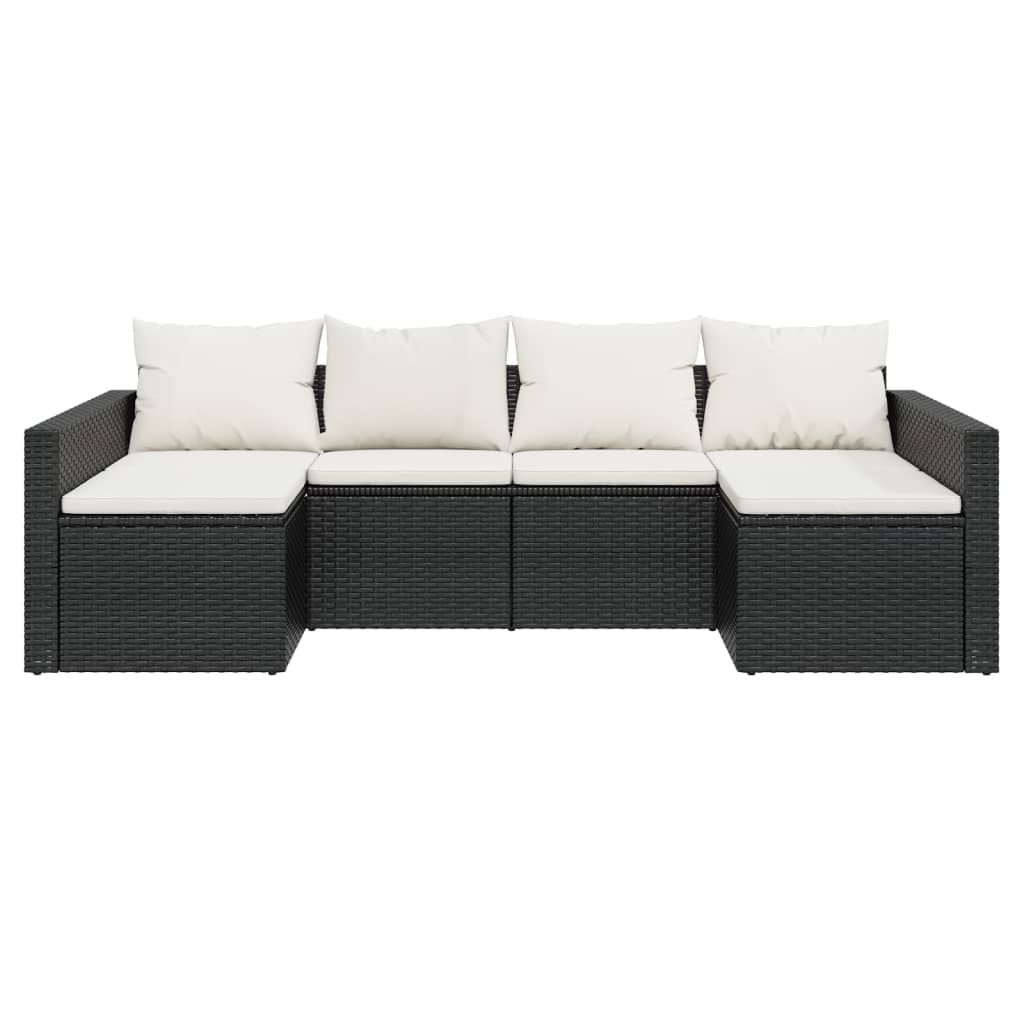 vidaXL Set șezlonguri de grădină, 2 piese, cu perne, negru, poliratan