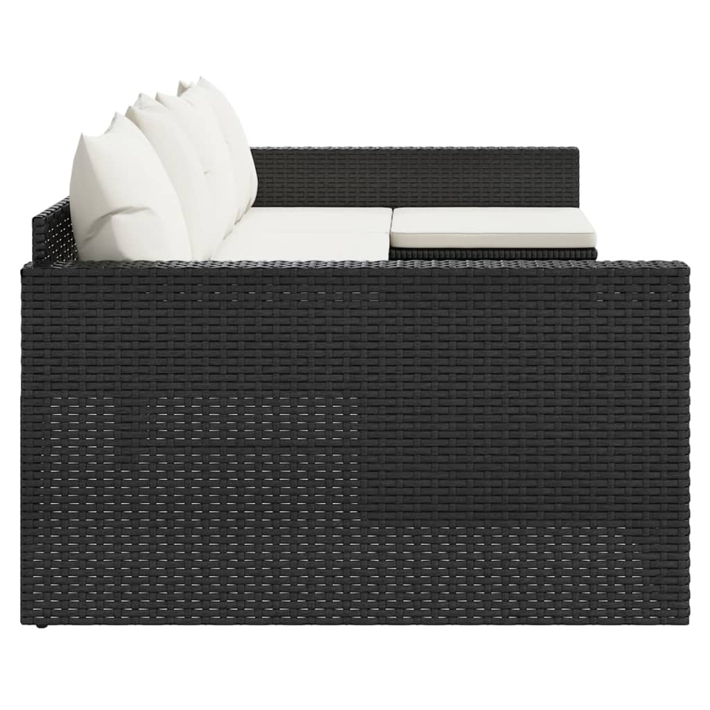 vidaXL Set șezlonguri de grădină, 2 piese, cu perne, negru, poliratan