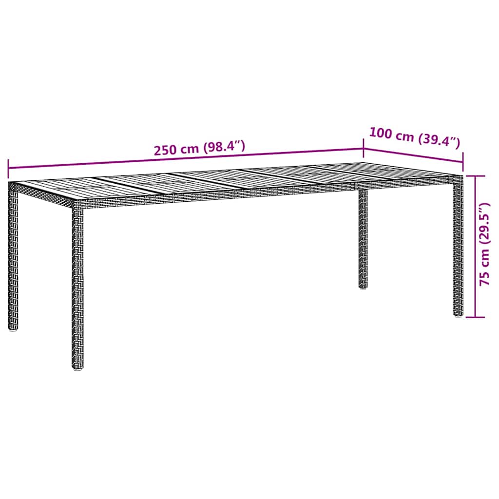 vidaXL Masă de Grădină Gri 250x100x75 cm Poliratan vidaXL Masă de Grădină Gri 250x100x75 cm Poliratan