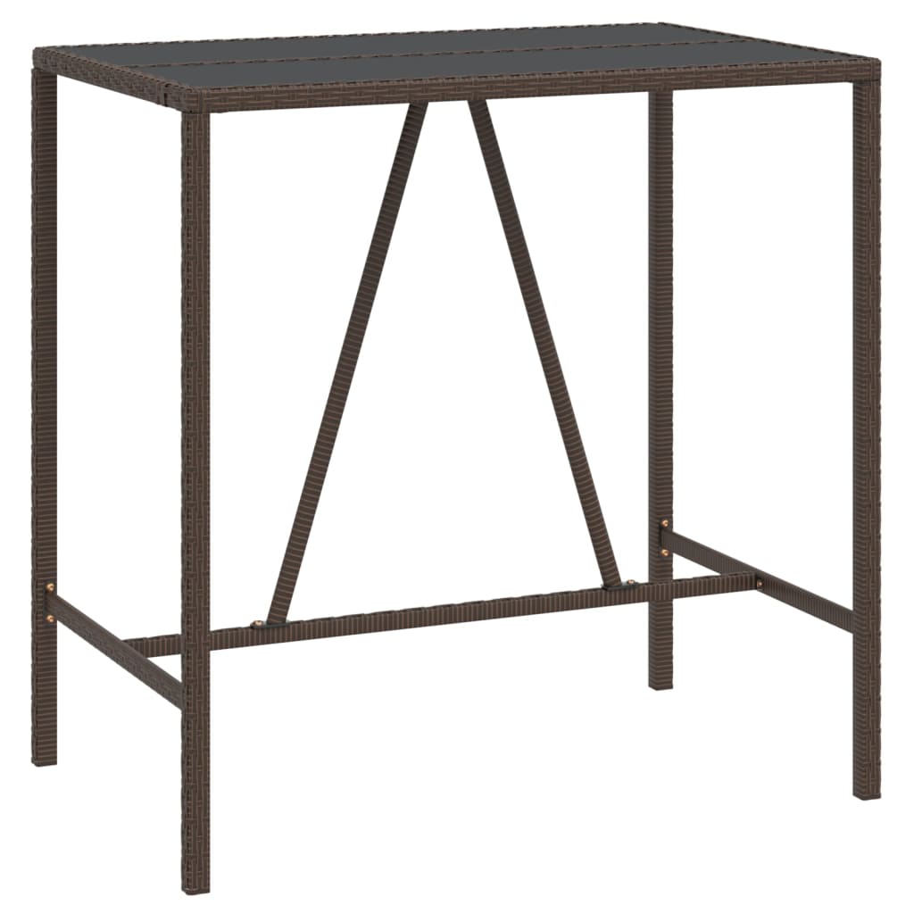 vidaXL Masă de bar cu blat din sticlă, maro, 110x70x110 cm, poliratan vidaXL Masă de bar cu blat din sticlă, maro, 110x70x110 cm, poliratan