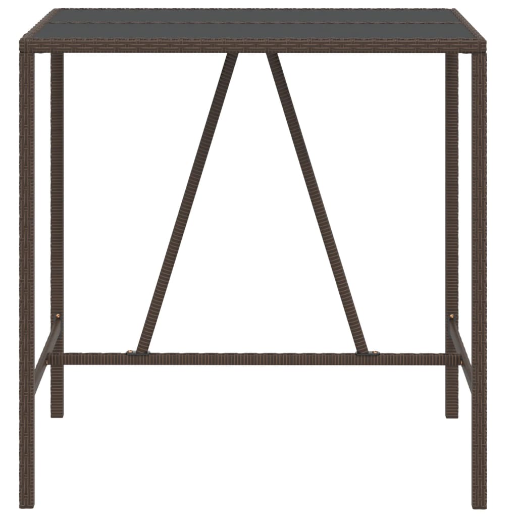 vidaXL Masă de bar cu blat din sticlă, maro, 110x70x110 cm, poliratan vidaXL Masă de bar cu blat din sticlă, maro, 110x70x110 cm, poliratan