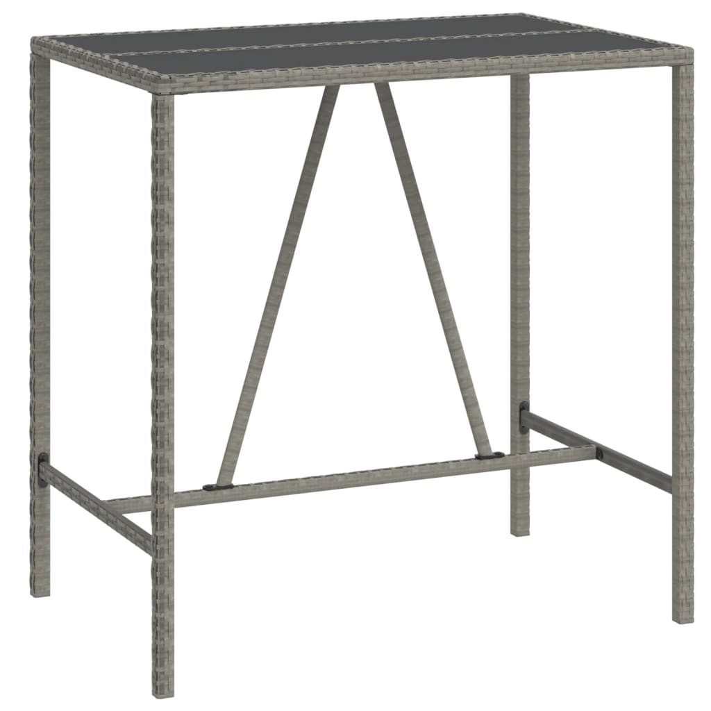 vidaXL Masă de bar cu blat din sticlă, gri, 110x70x110 cm, poliratan vidaXL Masă de bar cu blat din sticlă, gri, 110x70x110 cm, poliratan