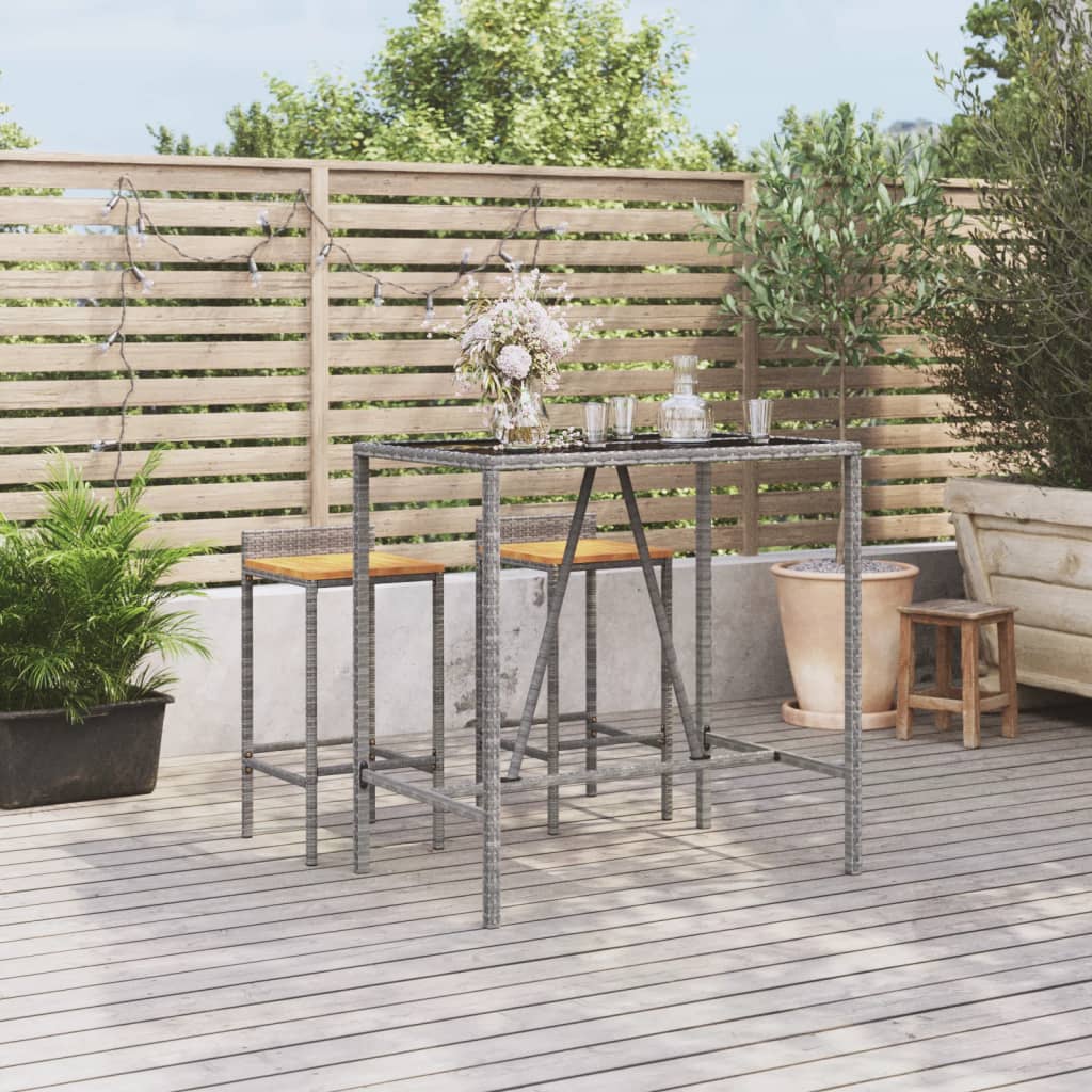 vidaXL Masă de bar cu blat din sticlă, gri, 110x70x110 cm, poliratan vidaXL Masă de bar cu blat din sticlă, gri, 110x70x110 cm, poliratan