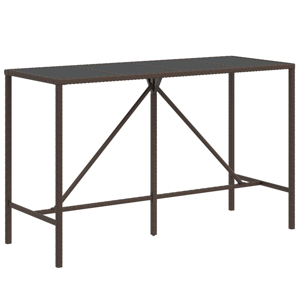 vidaXL Masă de bar cu blat din sticlă, maro, 180x70x110 cm, poliratan vidaXL Masă de bar cu blat din sticlă, maro, 180x70x110 cm, poliratan
