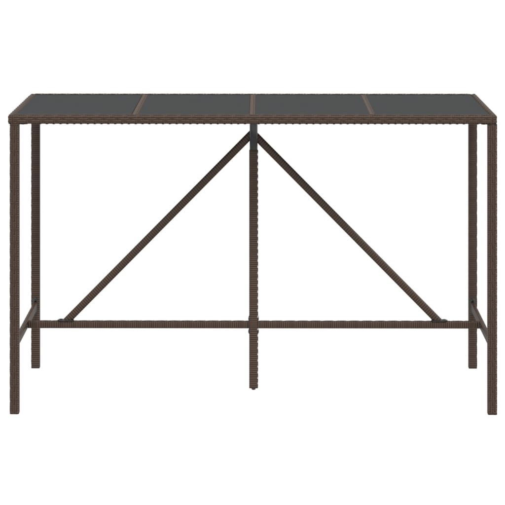 vidaXL Masă de bar cu blat din sticlă, maro, 180x70x110 cm, poliratan vidaXL Masă de bar cu blat din sticlă, maro, 180x70x110 cm, poliratan