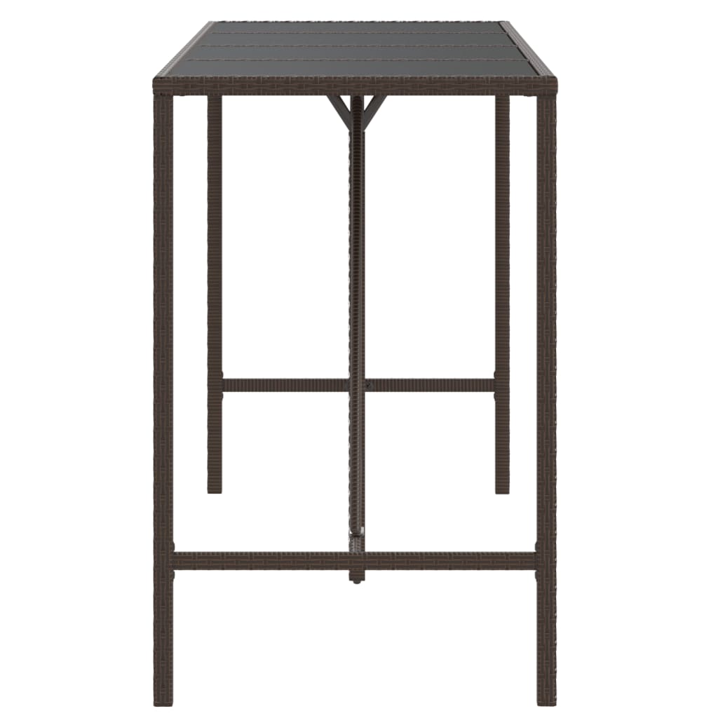 vidaXL Masă de bar cu blat din sticlă, maro, 180x70x110 cm, poliratan vidaXL Masă de bar cu blat din sticlă, maro, 180x70x110 cm, poliratan