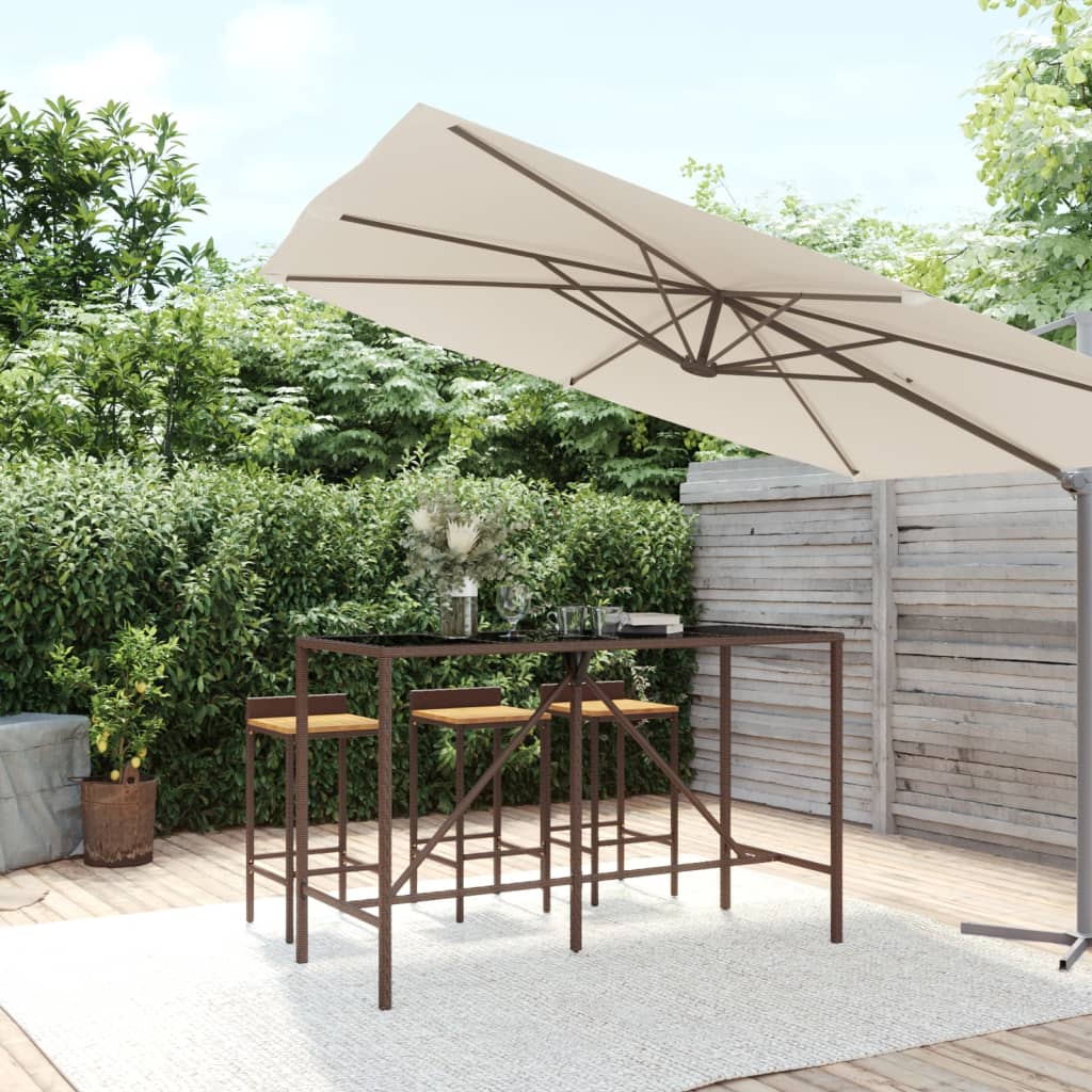 vidaXL Masă de bar cu blat din sticlă, maro, 180x70x110 cm, poliratan vidaXL Masă de bar cu blat din sticlă, maro, 180x70x110 cm, poliratan