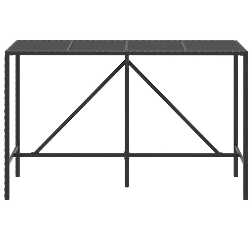 vidaXL Masă de bar cu blat din sticlă, negru, 180x70x110 cm, poliratan vidaXL Masă de bar cu blat din sticlă, negru, 180x70x110 cm, poliratan