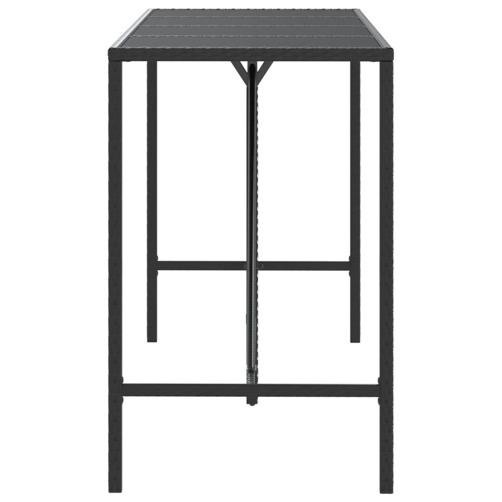 vidaXL Masă de bar cu blat din sticlă, negru, 180x70x110 cm, poliratan vidaXL Masă de bar cu blat din sticlă, negru, 180x70x110 cm, poliratan