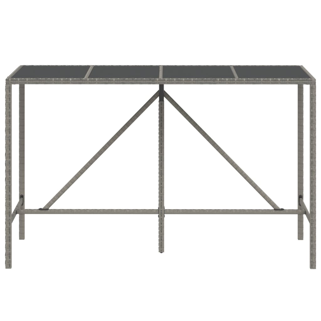 vidaXL Masă de bar cu blat din sticlă, gri, 180x70x110 cm, poliratan vidaXL Masă de bar cu blat din sticlă, gri, 180x70x110 cm, poliratan
