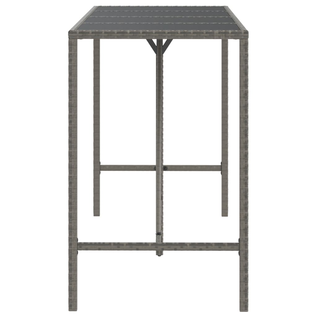 vidaXL Masă de bar cu blat din sticlă, gri, 180x70x110 cm, poliratan vidaXL Masă de bar cu blat din sticlă, gri, 180x70x110 cm, poliratan