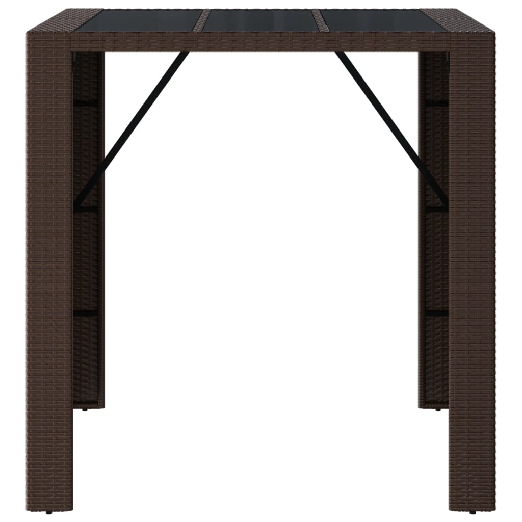 vidaXL Masă de bar cu blat din sticlă, maro, 105x80x110 cm, poliratan vidaXL Masă de bar cu blat din sticlă, maro, 105x80x110 cm, poliratan