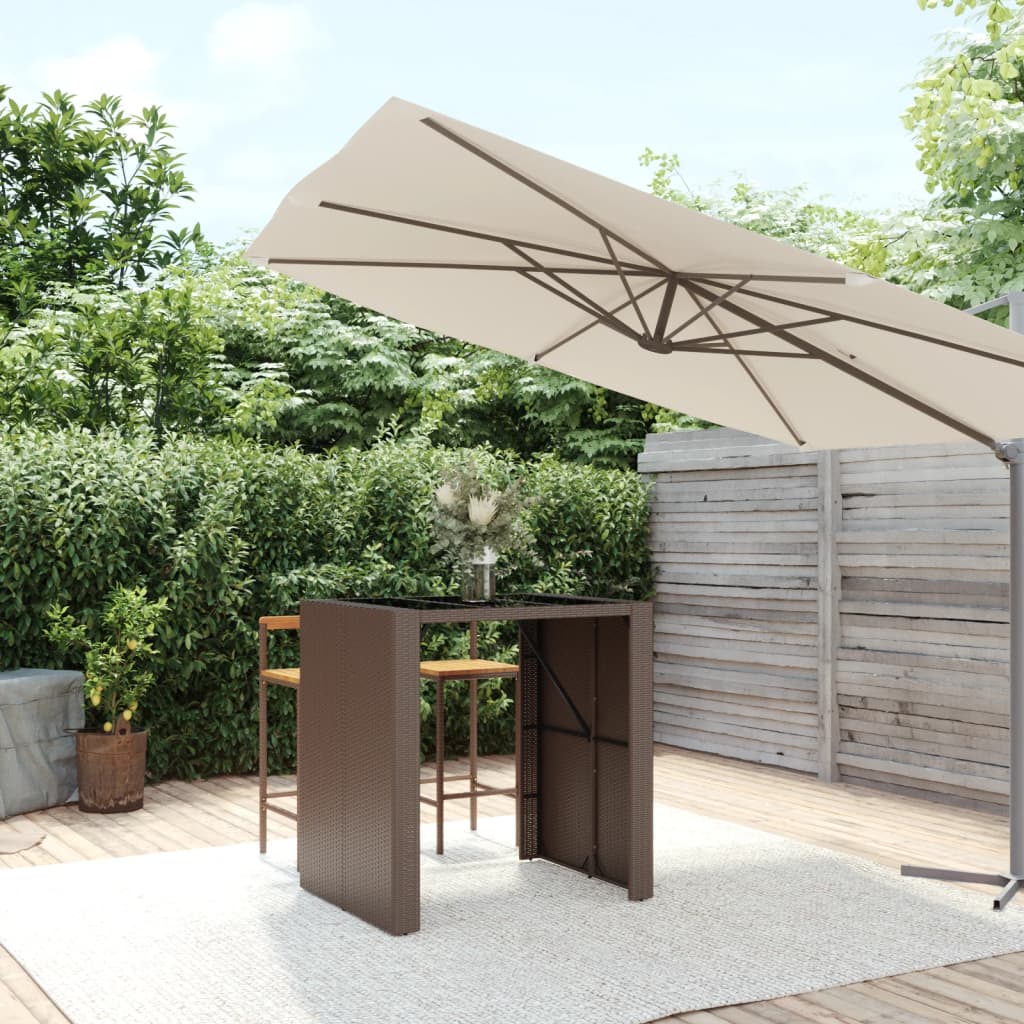 vidaXL Masă de bar cu blat din sticlă, maro, 105x80x110 cm, poliratan vidaXL Masă de bar cu blat din sticlă, maro, 105x80x110 cm, poliratan