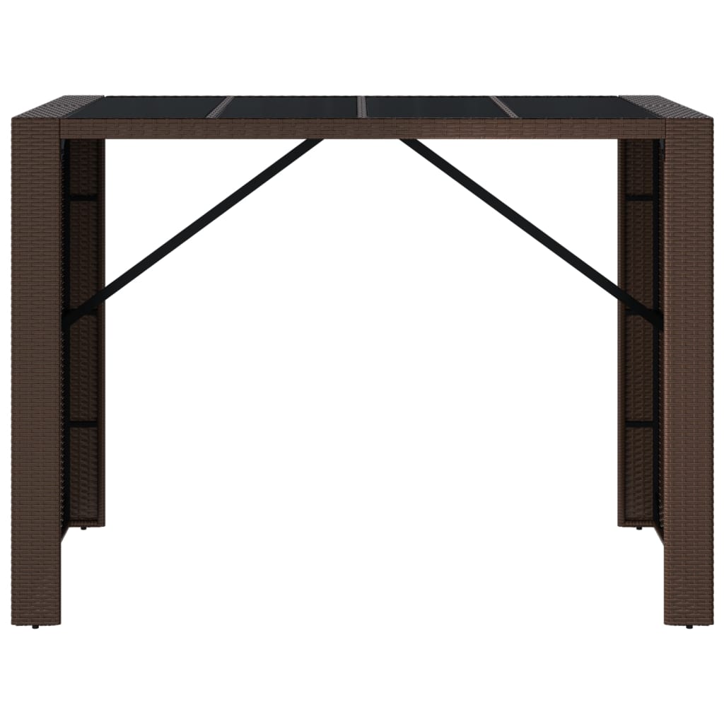 vidaXL Masă de bar cu blat din sticlă, maro, 145x80x110 cm, poliratan vidaXL Masă de bar cu blat din sticlă, maro, 145x80x110 cm, poliratan