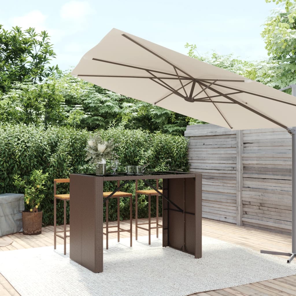 vidaXL Masă de bar cu blat din sticlă, maro, 145x80x110 cm, poliratan vidaXL Masă de bar cu blat din sticlă, maro, 145x80x110 cm, poliratan