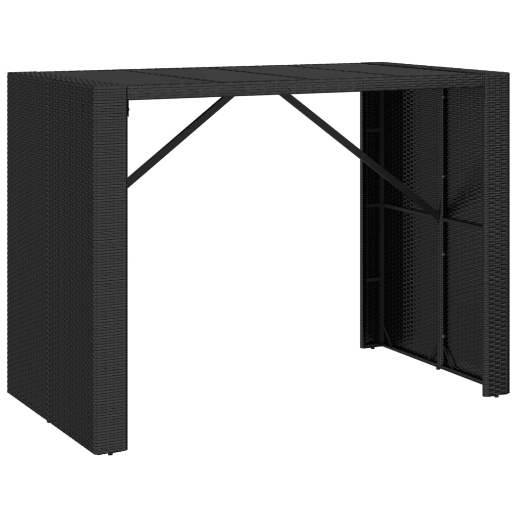vidaXL Masă de bar cu blat din sticlă, negru, 145x80x110 cm, poliratan vidaXL Masă de bar cu blat din sticlă, negru, 145x80x110 cm, poliratan