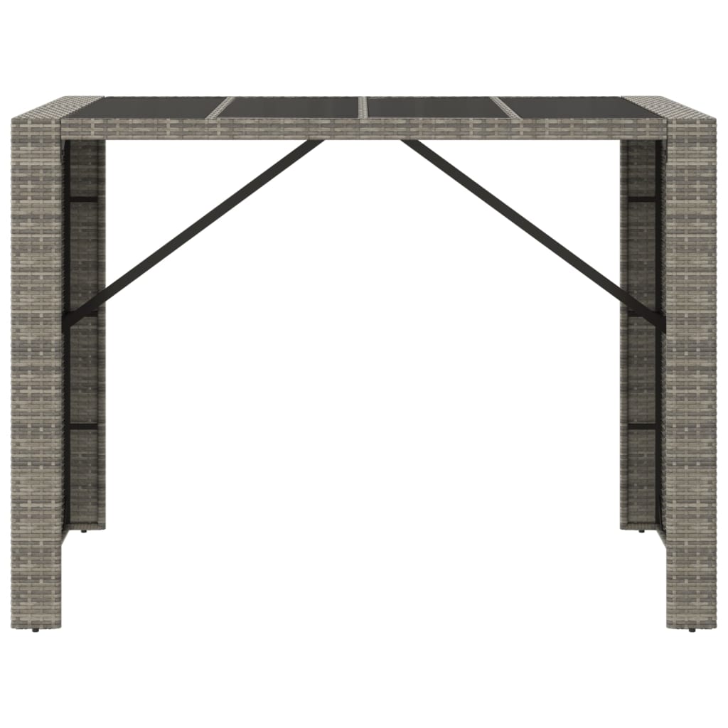vidaXL Masă de bar cu blat din sticlă, gri, 145x80x110 cm, poliratan