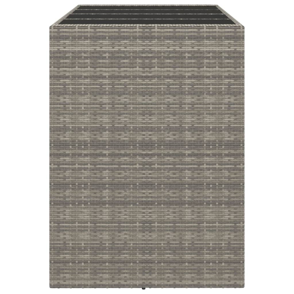vidaXL Masă de bar cu blat din sticlă, gri, 145x80x110 cm, poliratan