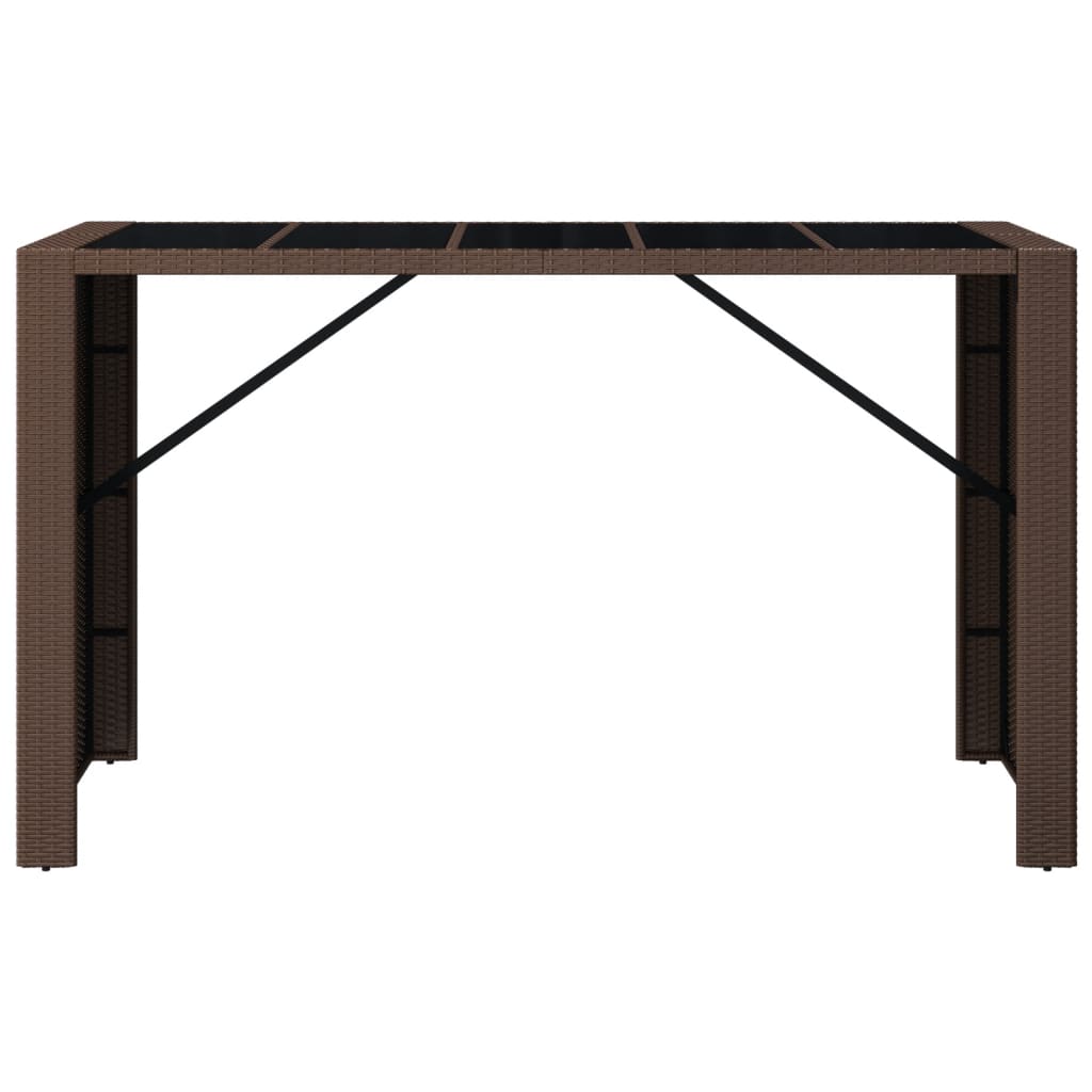 vidaXL Masă grădină cu blat din sticlă, maro, 185x80x110 cm, poliratan