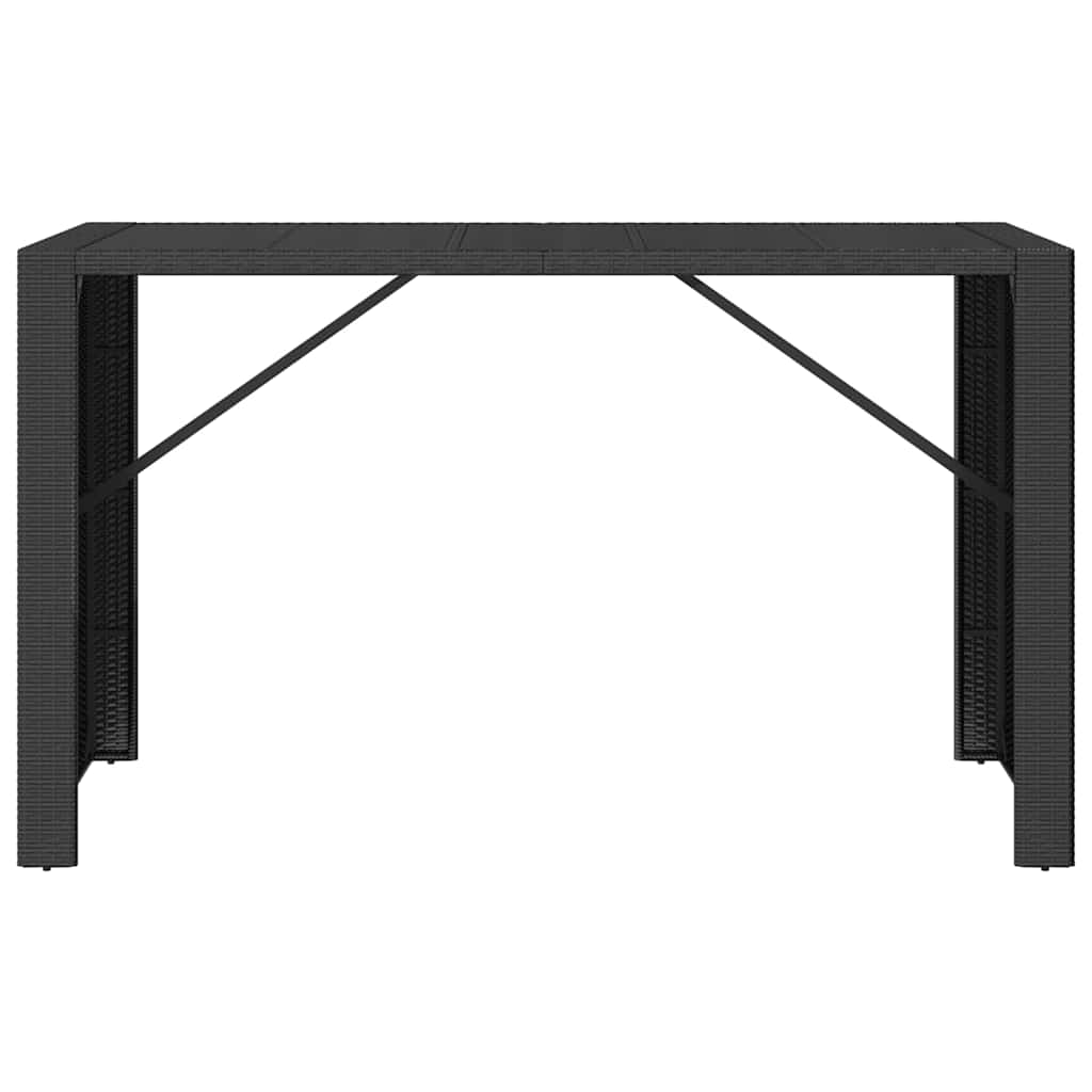 vidaXL Masă de bar cu blat din sticlă, negru, 185x80x110 cm, poliratan