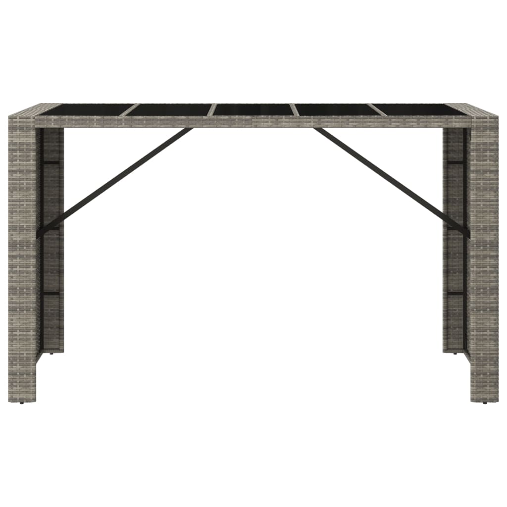 vidaXL Masă de bar cu blat din sticlă, gri, 185x80x110 cm, poliratan vidaXL Masă de bar cu blat din sticlă, gri, 185x80x110 cm, poliratan
