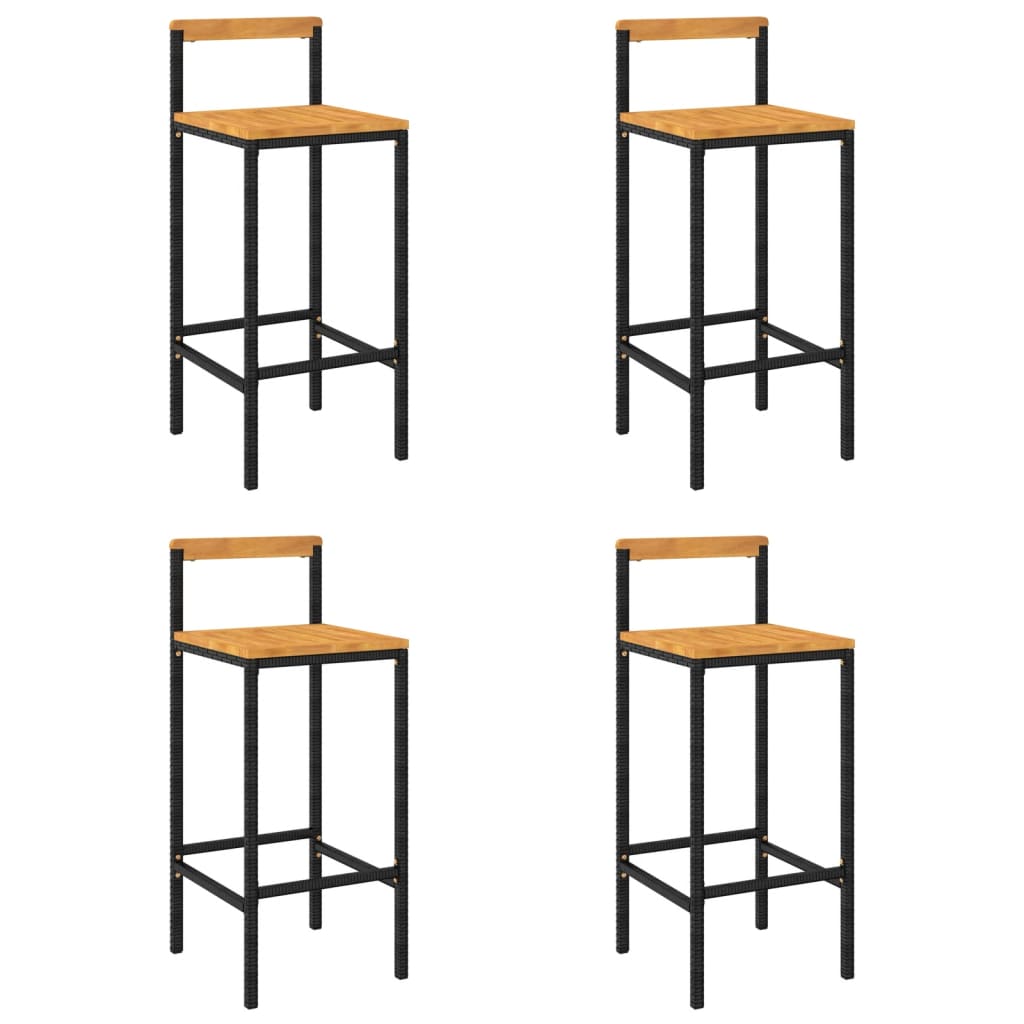 vidaXL Scaune de bar, 4 buc, negru, poliratan și lemn masiv de acacia vidaXL Scaune de bar, 4 buc, negru, poliratan și lemn masiv de acacia