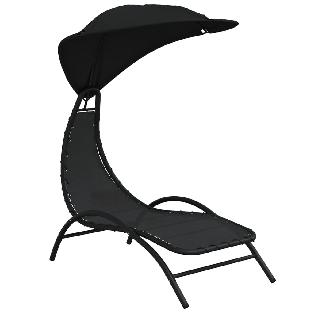 vidaXL Șezlong cu baldachin, negru, 167x80x195 cm, textil și oțel vidaXL Șezlong cu baldachin, negru, 167x80x195 cm, textil și oțel