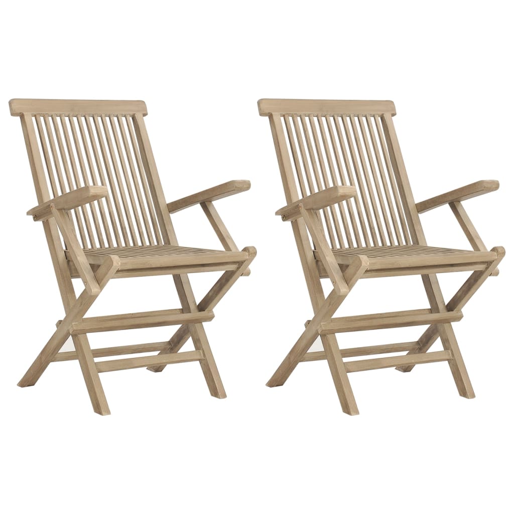 vidaXL Scaune de grădină pliante 2 buc. gri 56x61x89 cm lemn masiv tec vidaXL Scaune de grădină pliante 2 buc. gri 56x61x89 cm lemn masiv tec