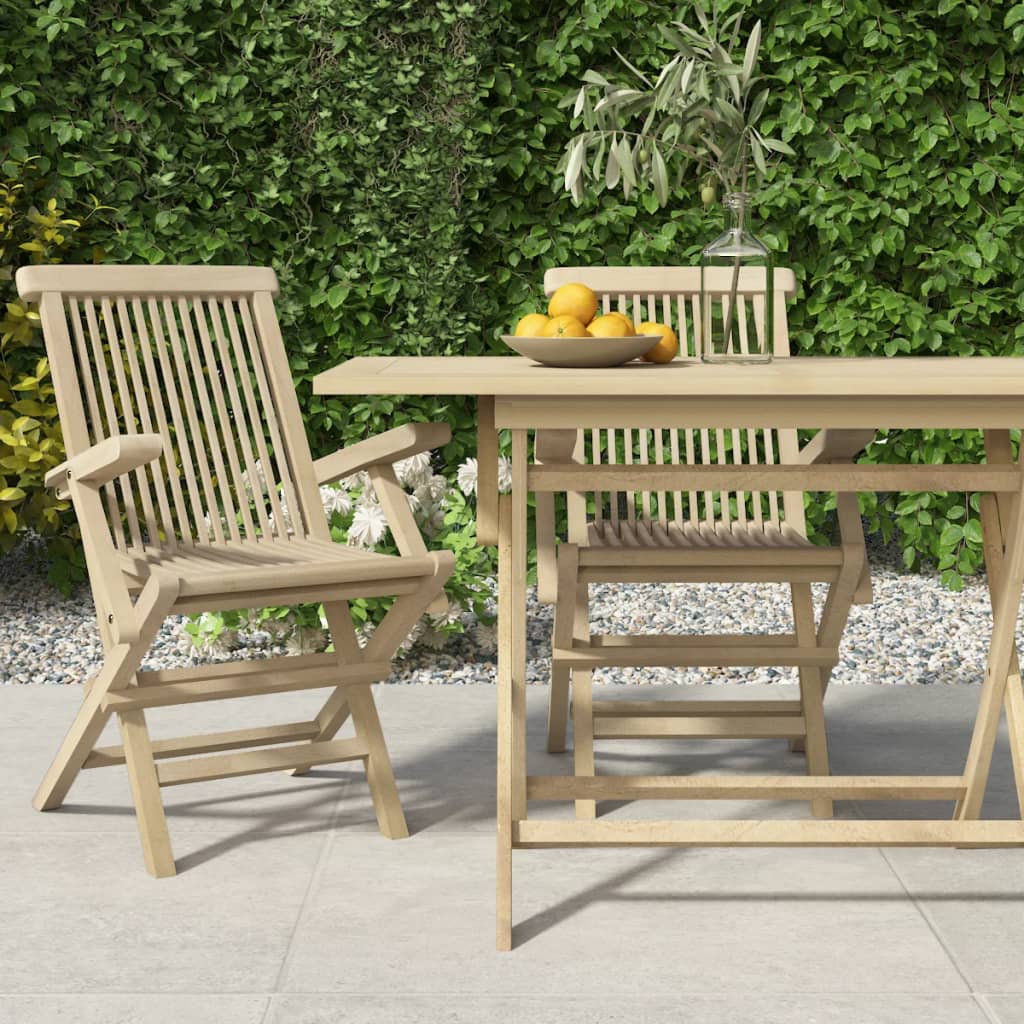 vidaXL Scaune de grădină pliante 2 buc. gri 56x61x89 cm lemn masiv tec vidaXL Scaune de grădină pliante 2 buc. gri 56x61x89 cm lemn masiv tec