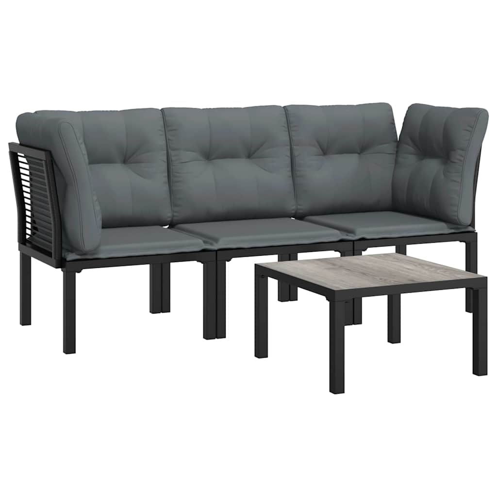 vidaXL Set mobilier de grădină, 4 piese, negru și gri, poliratan vidaXL Set mobilier de grădină, 4 piese, negru și gri, poliratan