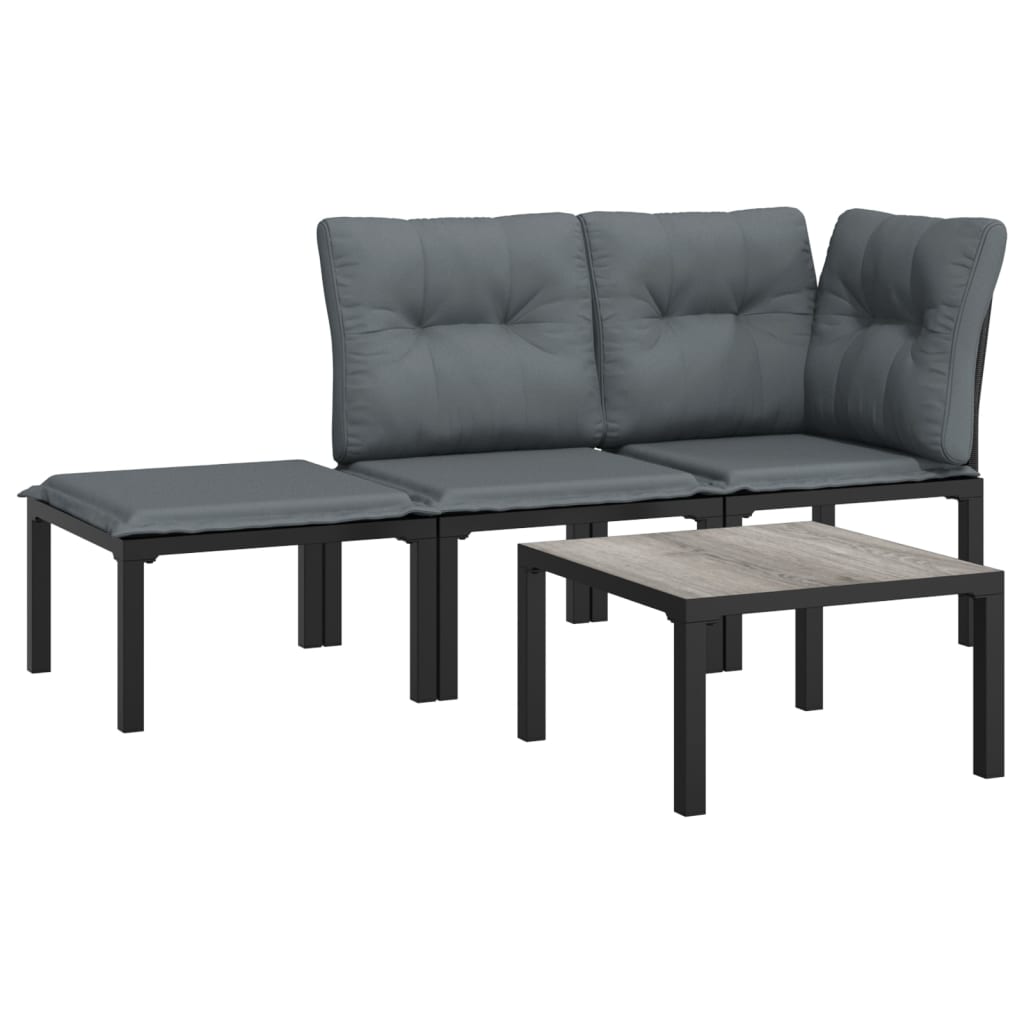 vidaXL Set mobilier de grădină, 4 piese, negru și gri, poliratan