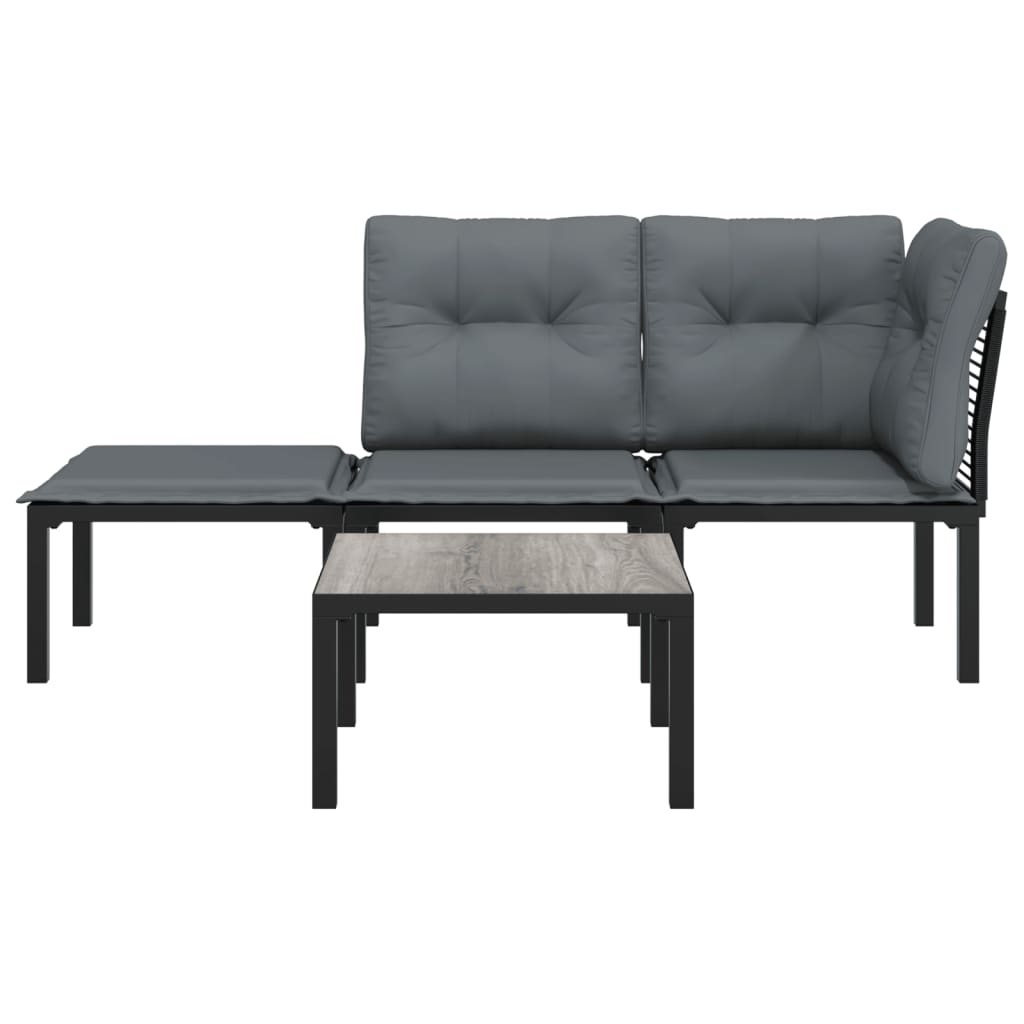 vidaXL Set mobilier de grădină, 4 piese, negru și gri, poliratan