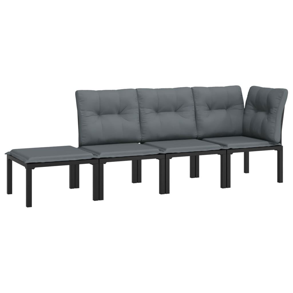 vidaXL Set mobilier de grădină, 4 piese, negru și gri, poliratan vidaXL Set mobilier de grădină, 4 piese, negru și gri, poliratan