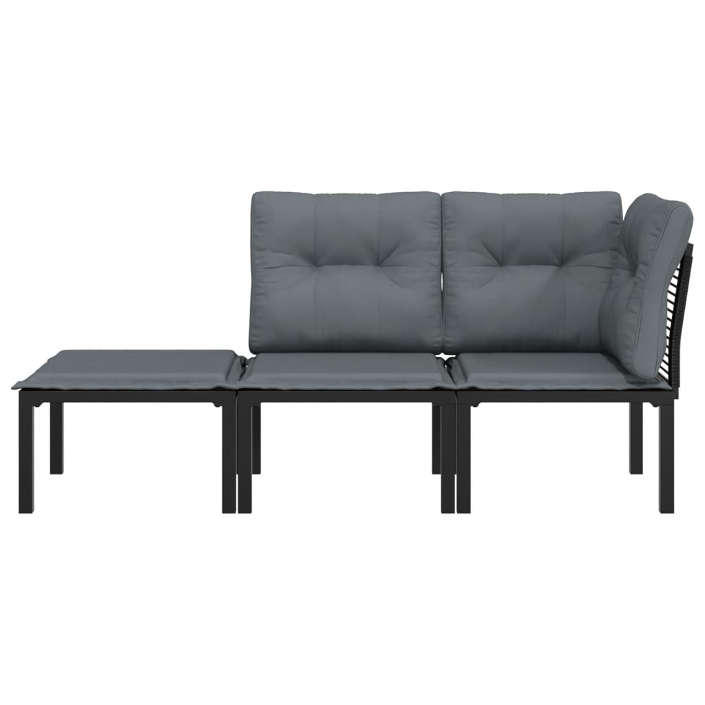 vidaXL Set mobilier de grădină cu perne, 3 piese, negru/gri, poliratan vidaXL Set mobilier de grădină cu perne, 3 piese, negru/gri, poliratan