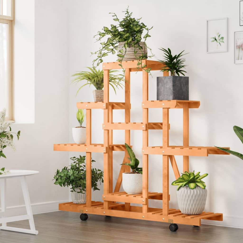 vidaXL Suport pentru flori cu roți, 110x25x101 cm, lemn masiv de brad vidaXL Suport pentru flori cu roți, 110x25x101 cm, lemn masiv de brad